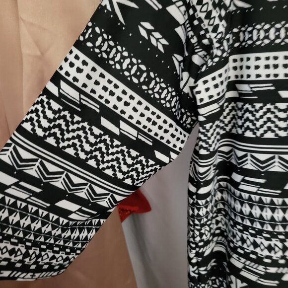 Bon Worth Blouse Retro Pullover Black White Geometric Large 3/4 sleeve stretchy - Picture 4 of 8